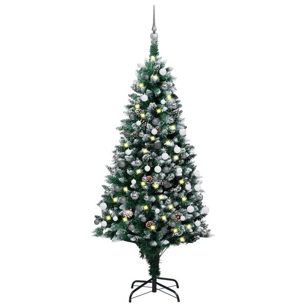 vidaXL Árbol de Navidad helado con luces, bolas y piñas 150 cm