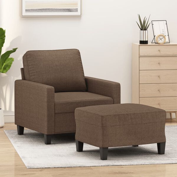 vidaXL Sill&oacute;n con taburete tela marr&oacute;n 60 cm