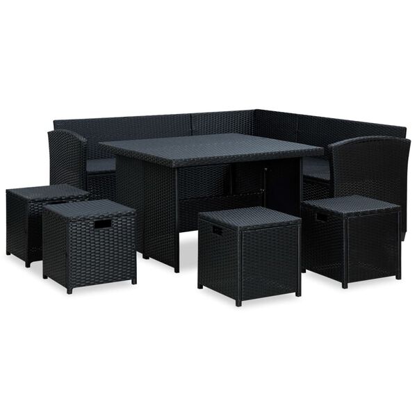 vidaXL Set muebles de jardín 6 piezas y cojines ratán sintético negro