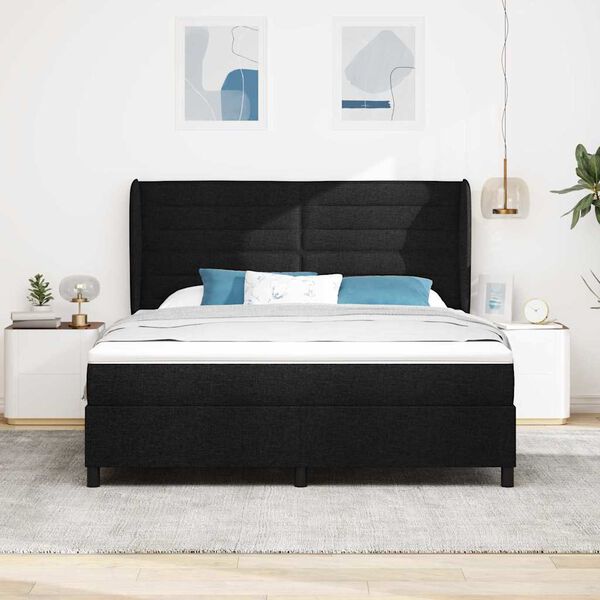 vidaXL Cama tipo Box Spring con colch&oacute;n Negro 180 x 200 cm tela
