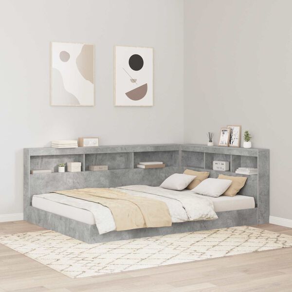 vidaXL Cama con Estanter&iacute;a con cabecera Gris hormig&oacute;n 140 x 200 cm