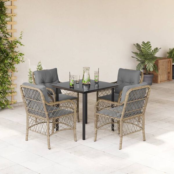 vidaXL Set comedor de jard&iacute;n 5 pzas con cojines rat&aacute;n sint&eacute;tico beige