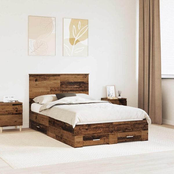 vidaXL Estructura de cama con cabecera Madera vieja 120 x 190 cm