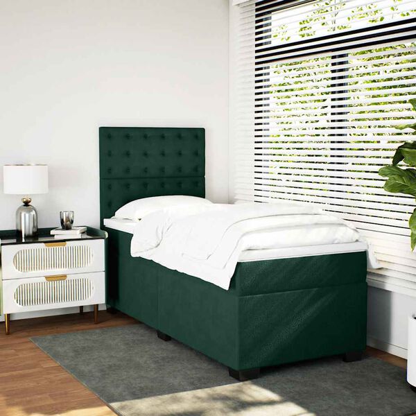 vidaXL Cama box spring con colch&oacute;n terciopelo verde oscuro 100x200 cm