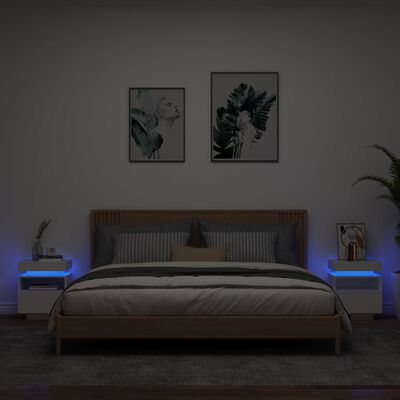 vidaXL Mesitas de noche con luces LED 2 unidades blanco 40x39x48,5 cm