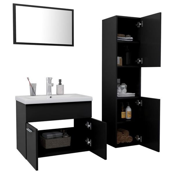 vidaXL Juego de muebles de ba&ntilde;o madera de ingenier&iacute;a negro