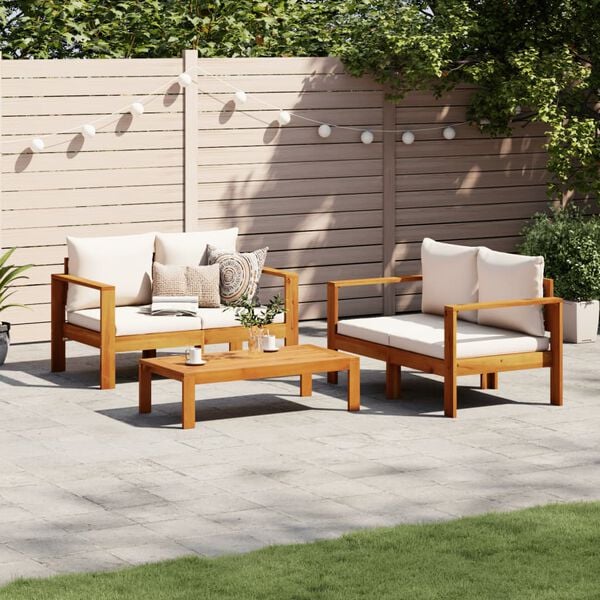 vidaXL Set de sof&aacute;s de jard&iacute;n con cojines 3 pzas madera maciza acacia