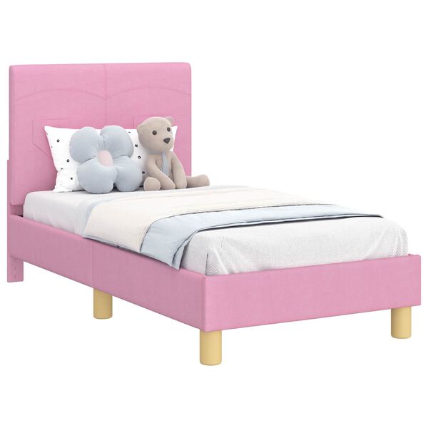 vidaXL Estructura de cama para ni&ntilde;os peque&ntilde;os con cabecera Rosa tela