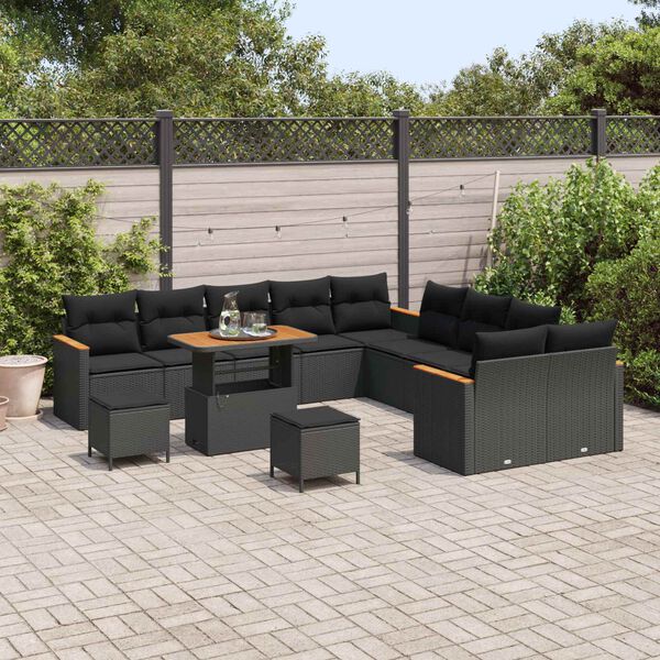 vidaXL Conjunto de sof&aacute;s de jard&iacute;n 13 pcs Negro rat&aacute;n sint&eacute;tico