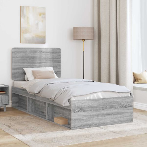 vidaXL Estructura de cama con cabecera Gris Sonoma 100 x 200 cm