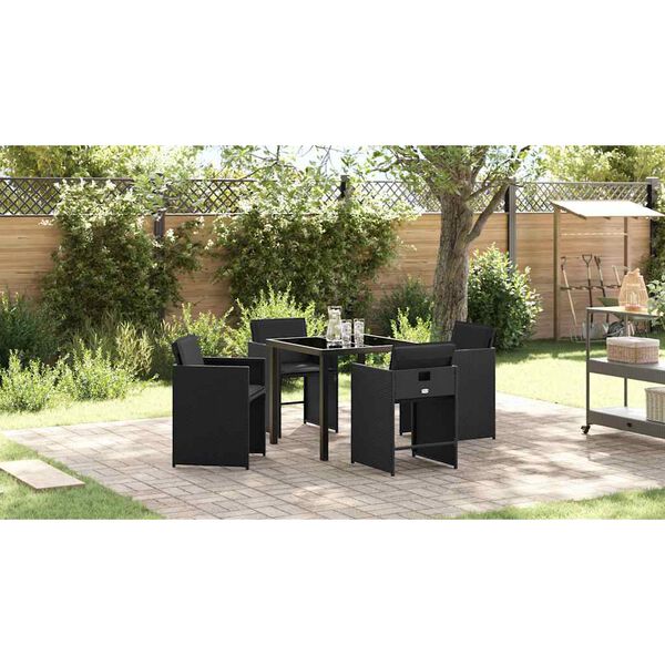 vidaXL Conjunto de Comedor de Jard&iacute;n 5 pcs Negro rat&aacute;n sint&eacute;tico
