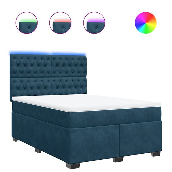 vidaXL Cama box spring con colch&oacute;n terciopelo azul 140x200 cm