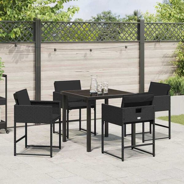 vidaXL Conjunto de Comedor de Jard&iacute;n 5 pcs Negro rat&aacute;n sint&eacute;tico