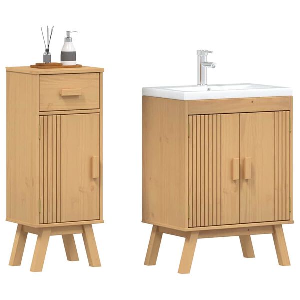 vidaXL Juego de muebles de ba&ntilde;o 2 pcs Marr&oacute;n Madera maciza de Pino