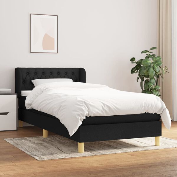 vidaXL Cama box spring con colch&oacute;n tela negro 90x200 cm