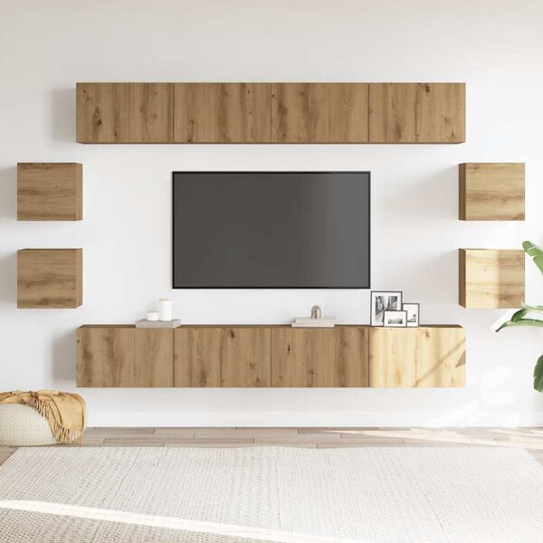 vidaXL Mueble para TV de pared madera contrachapada artesanal 8 piezas