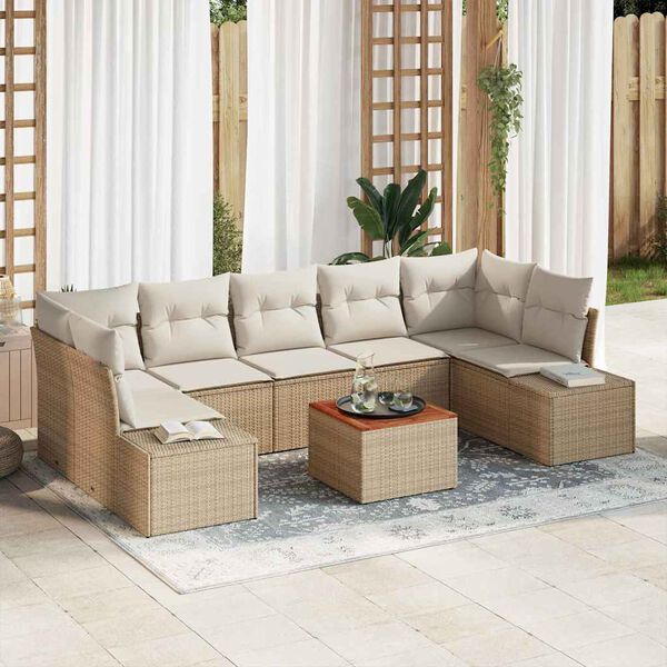 vidaXL Conjunto de sofá de jardín con cojín 8 pcs Beige Poliratán