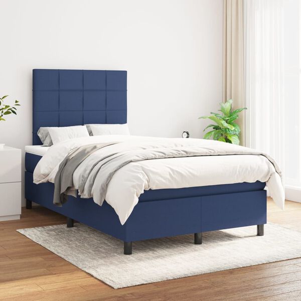 vidaXL Cama box spring con colch&oacute;n tela azul 120x190 cm