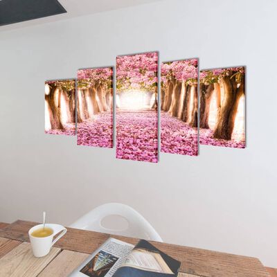 Set decorativo de lienzos para pared flores de cerezo 200 x 100 cm