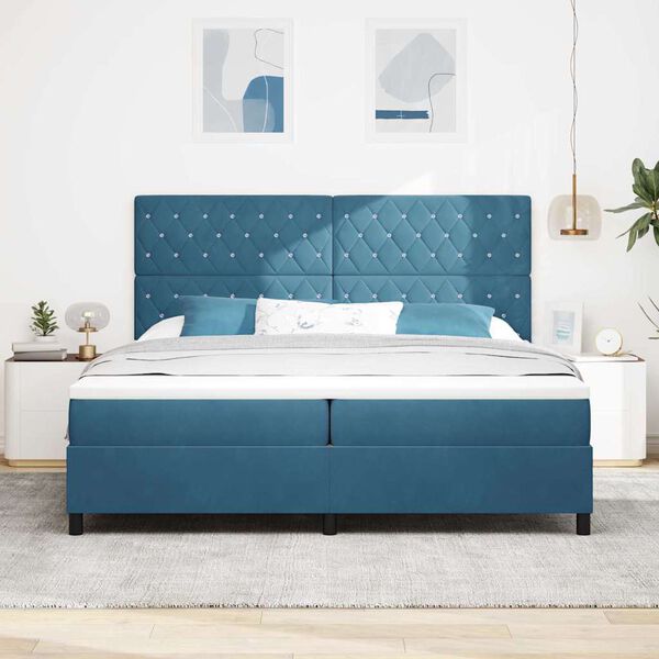 vidaXL Cama Box Spring LED con colchón Azul Oscuro 200 x 200 cm tela