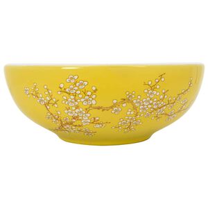 vidaXL Lavabo sobre encimera redondo cer&aacute;mica blanco amarillo &Phi;41x14cm