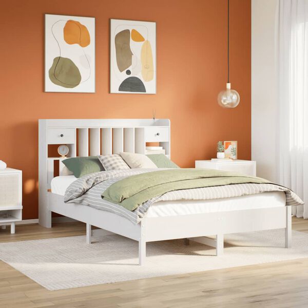 vidaXL Cama con estanter&iacute;a sin colch&oacute;n madera maciza blanca 160x200 cm