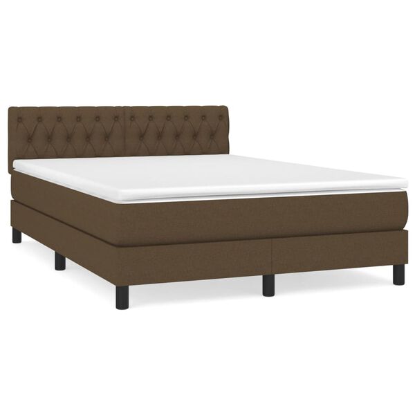 vidaXL Cama box spring con colch&oacute;n tela marr&oacute;n oscuro 140x200 cm