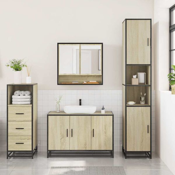 vidaXL Set de muebles de baño 3 pzas madera contrachapada roble Sonoma