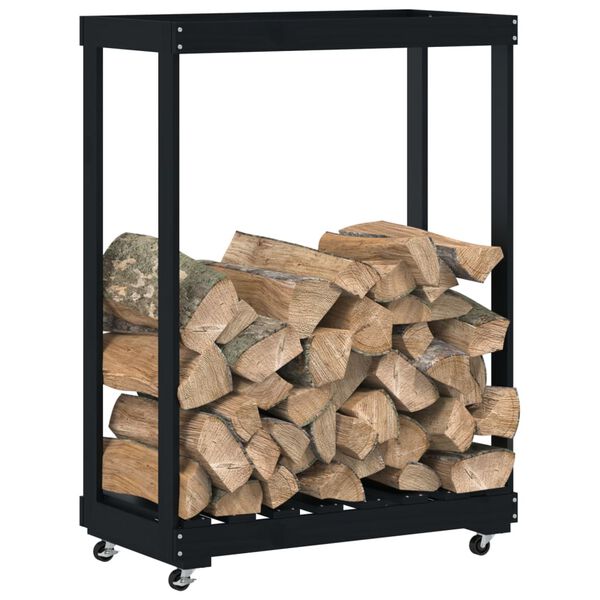 vidaXL Le&ntilde;ero con ruedas madera maciza de pino negro 76,5x40x108 cm