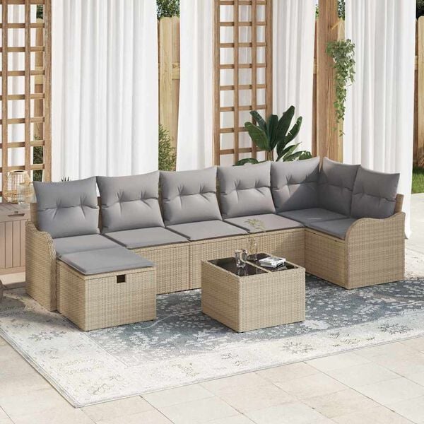 vidaXL Conjunto de sof&aacute; de jard&iacute;n con coj&iacute;n 8 pcs Beige Polirat&aacute;n