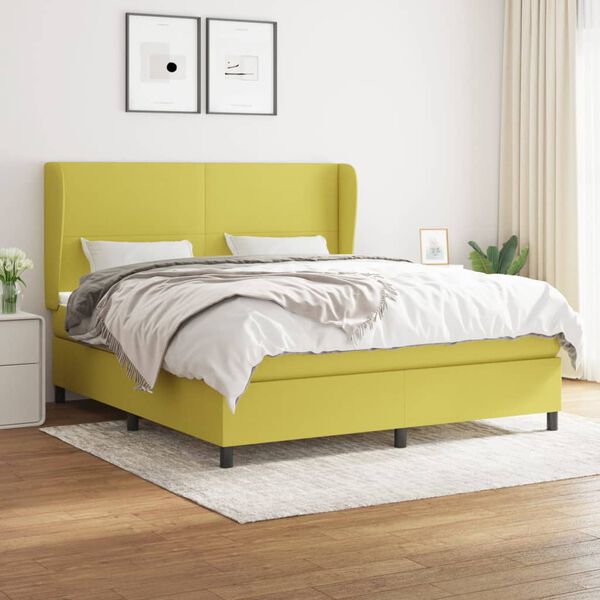 vidaXL Cama box spring con colch&oacute;n tela verde 180x200 cm