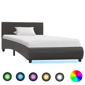vidaXL Estructura de cama con LED sin colch&oacute;n cuero gris 90x200 cm