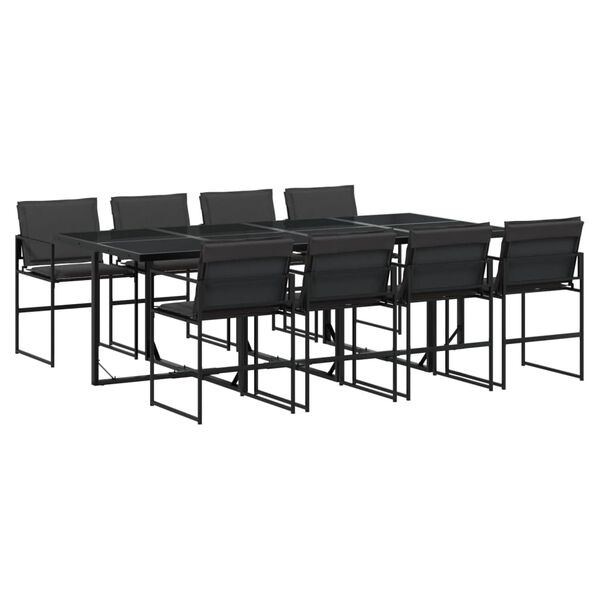 vidaXL Juego de comedor de jard&iacute;n 9 piezas con cojines textileno negro