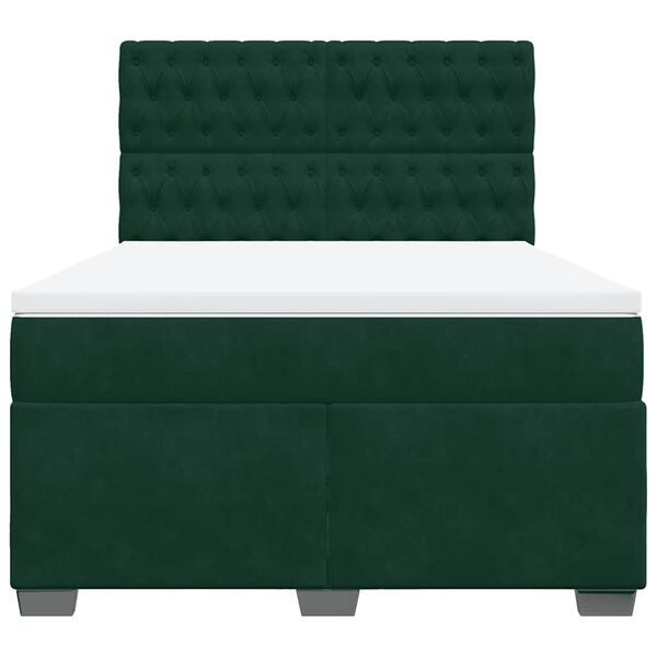 vidaXL Cama box spring con colch&oacute;n terciopelo verde oscuro 140x190 cm