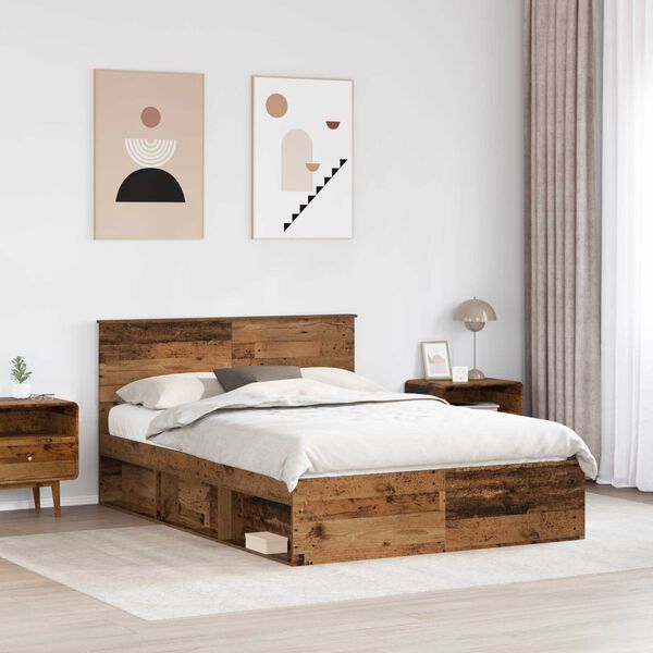 vidaXL Estructura de cama con cabecera Madera vieja 160 x 200 cm