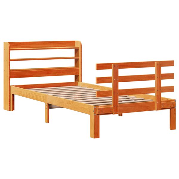 vidaXL Estructura cama con cabecero madera pino marr&oacute;n cera 75x190 cm