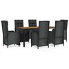 vidaXL Set de comedor de jard&iacute;n 7 pzas y cojines rat&aacute;n sint&eacute;tico negro