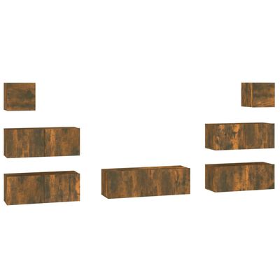 vidaXL Set de muebles de TV 7 pzas madera contrachapada roble ahumado