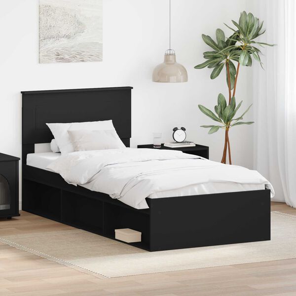 vidaXL Estructura de cama Negro 90 x 200 cm Madera de ingenier&iacute;a