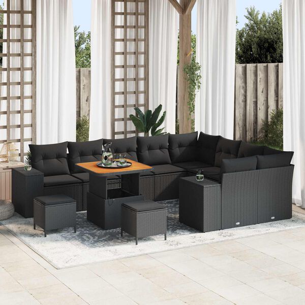 vidaXL Conjunto de sof&aacute; de jard&iacute;n 12 pcs Negro rat&aacute;n sint&eacute;tico