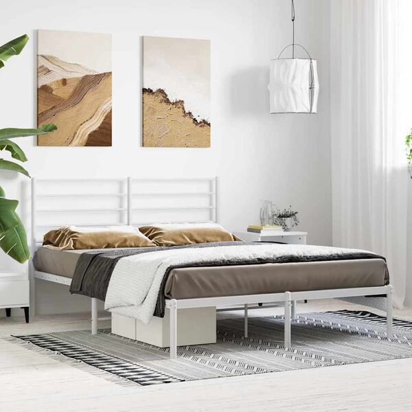 vidaXL Estructura cama sin colch&oacute;n con cabecero metal blanco 140x190cm