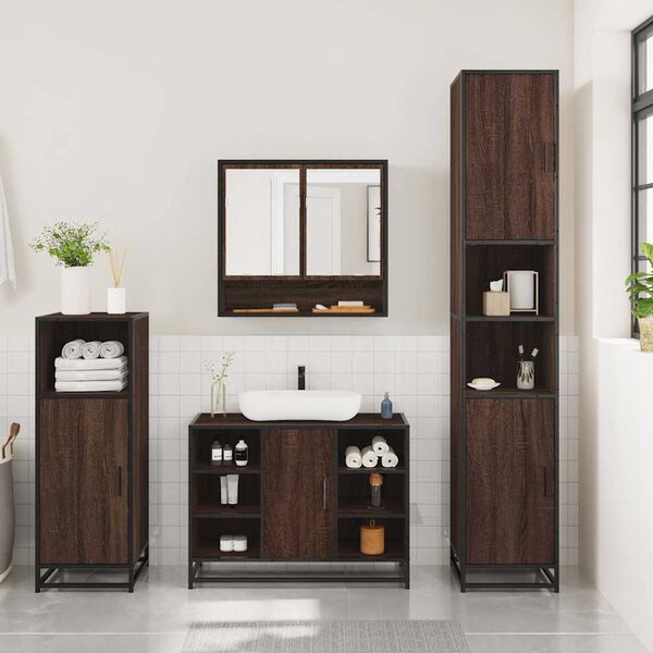 vidaXL Set de muebles baño 3 pzas madera contrachapada roble marrón