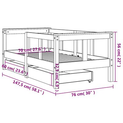 vidaXL Estructura de cama niños con cajones madera pino negro 70x140cm