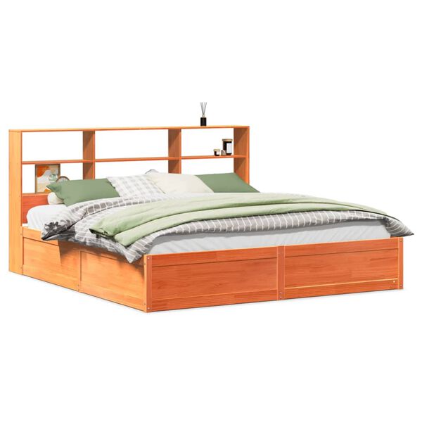 vidaXL Cama sin colch&oacute;n madera maciza de pino marr&oacute;n cera 180x200 cm