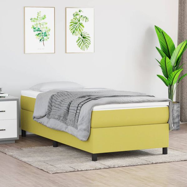 vidaXL Cama box spring con colch&oacute;n tela verde 90x200 cm