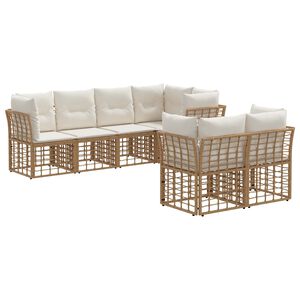 vidaXL Conjunto de sof&aacute;s de exterior con coj&iacute;n 7 pcs Natural Poli&eacute;ster