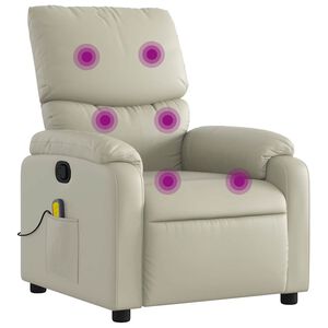 vidaXL Sill&oacute;n reclinable de masaje de piel sint&eacute;tica color crema