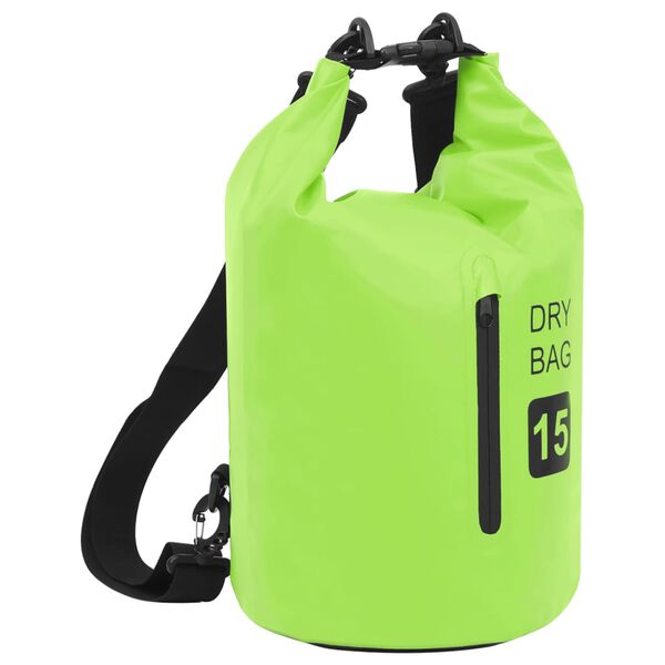 vidaXL Bolso acuático impermeable con cremallera PVC verde 15 L
