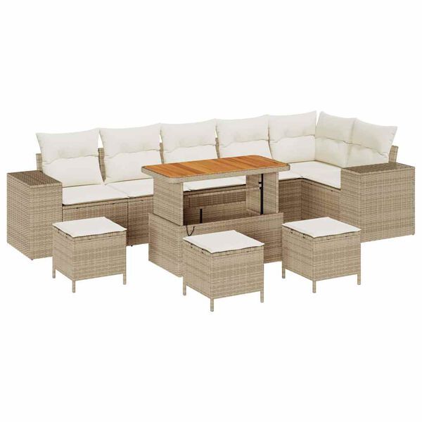 vidaXL Conjunto de sof&aacute; de jard&iacute;n 10 pcs Beige rat&aacute;n sint&eacute;tico