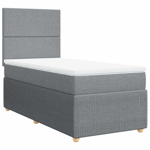 vidaXL Cama box spring con colch&oacute;n tela gris claro 90x200 cm